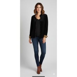 Chico's Travelers Black Button-Up Cardigan Knit Size 2 Women's Made in USA